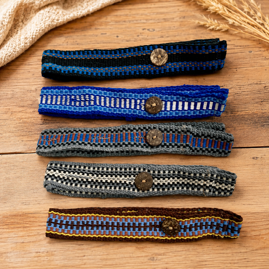 Handwoven Boruca cotton belt with coconut-button closure