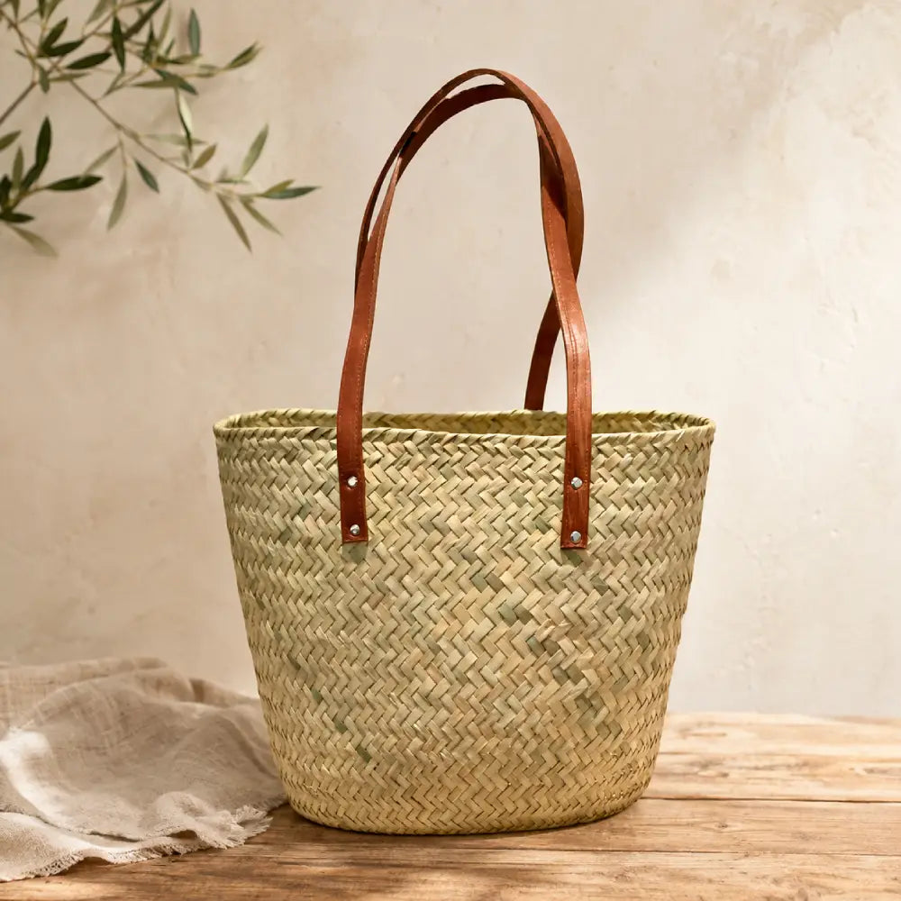 Handwoven Oaxacan palm handbag with natural texture
