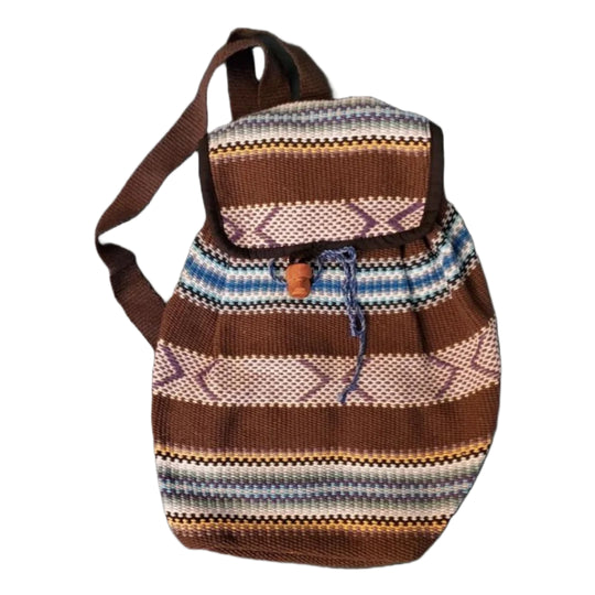 brown backpack with blue